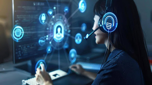 Woman working on her laptop with AI.