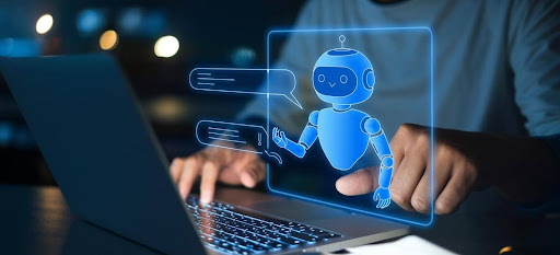 Woman working on her laptop with AI.