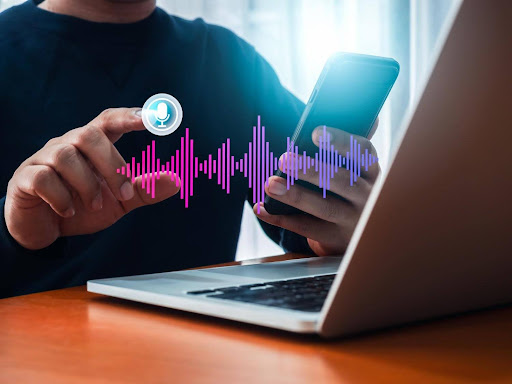 Woman working on her laptop with AI.